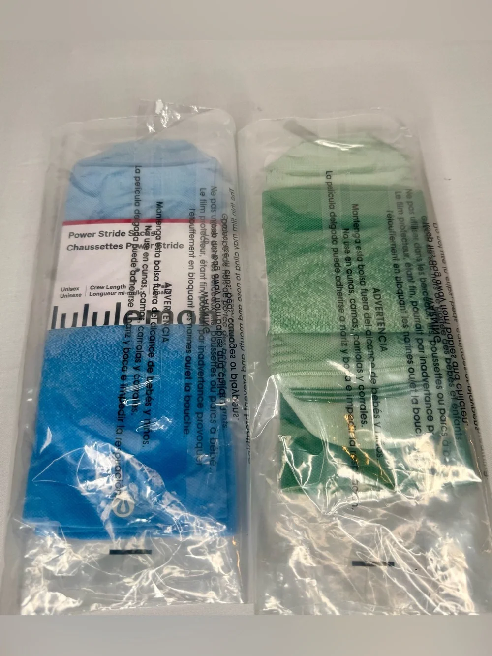 lululemon Power Stride Crew Socks Bundle Large Ocean Wave Foam & Green Ombre